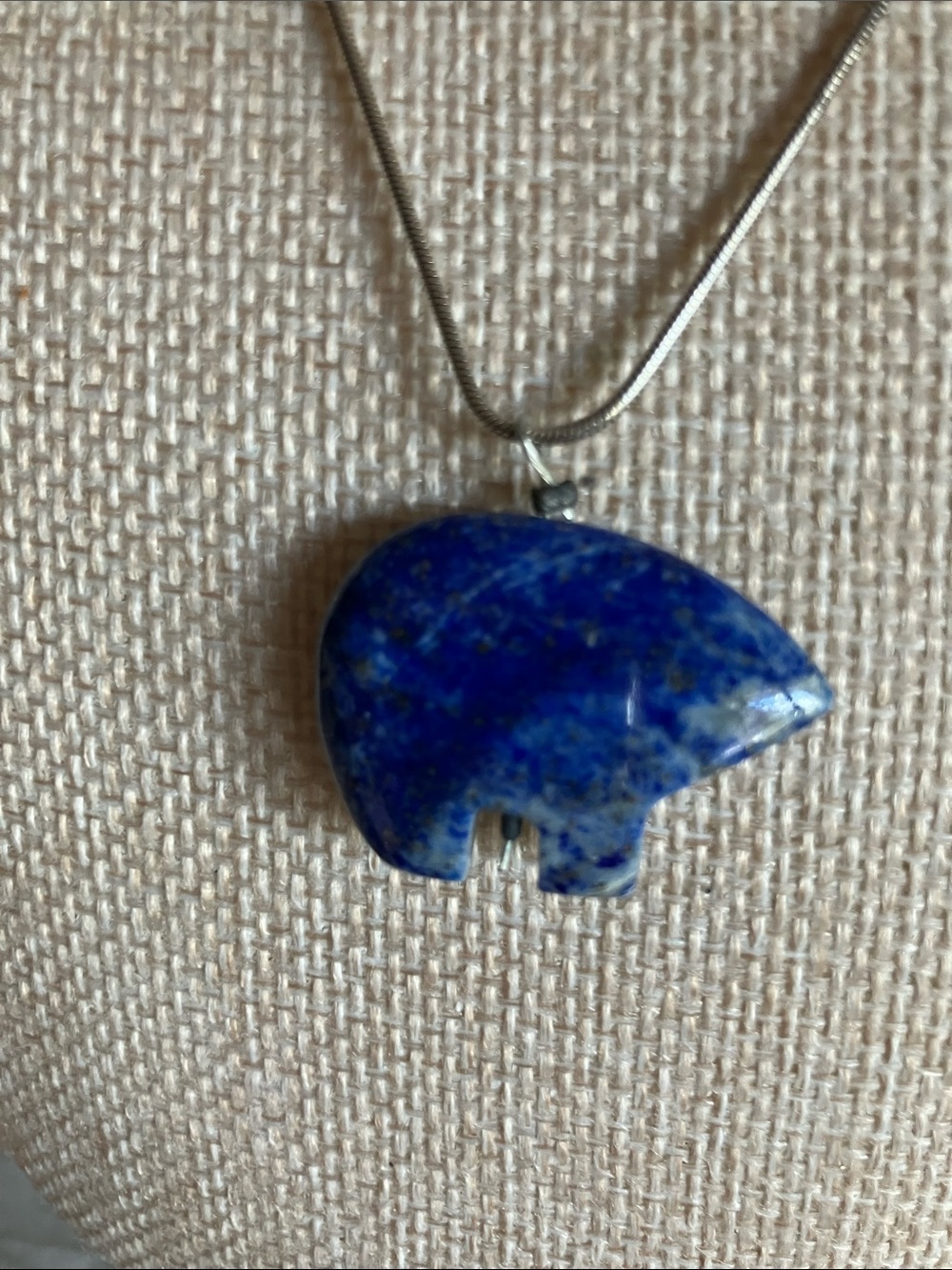 LAPIS LAZULI CARVED BEAR PENDANT STERLING SILVER